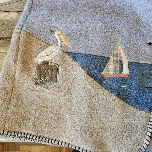 Retro 90s Coastal‎ Grandma Lighthouse Fleece Jacket Nautical S/M Beach Sailboat - Picture 11 of 14